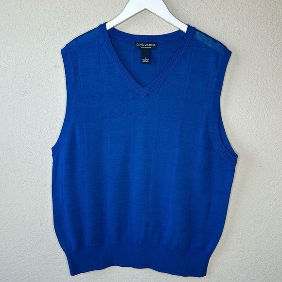 Daniel Cremieux Collection 100% Cotton Cobalt Blue Knit Sweater Vest Size Large - Picture 1 of 9